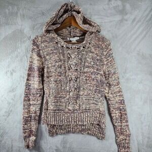 American Rag Sweater Top‎ Sz XS Dusty Coral Knit Hoodie Open Knit Pullover Shirt